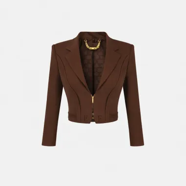 Elisabetta Franchi Giacca in doppio crêpe stretch con motivi a taglio  2