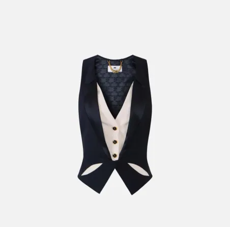 Elisabetta Franchi Gilet in crêpe leggero con cut-out bicolore  | Boro