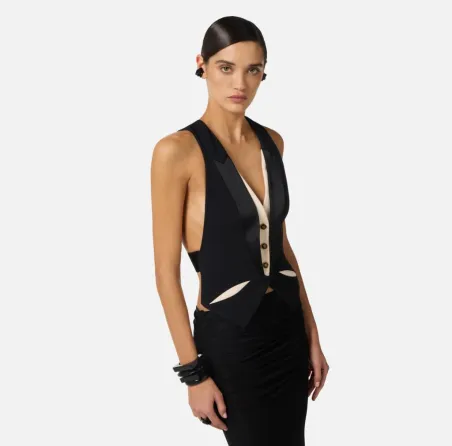 Elisabetta Franchi Gilet in crêpe leggero con cut-out bicolore  | Boro