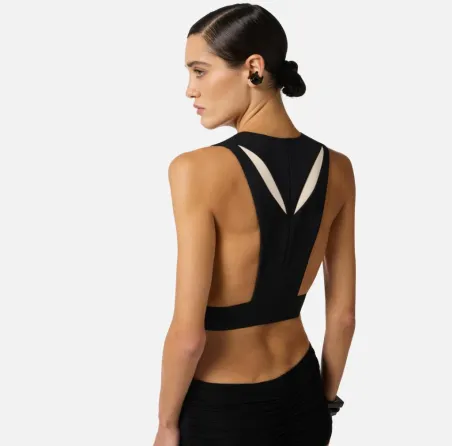 Elisabetta Franchi Gilet in crêpe leggero con cut-out bicolore  | Boro