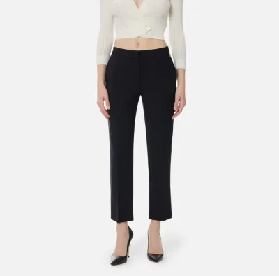 Elisabetta Franchi Pantaloni in crêpe leggero con logo charm  | Borota