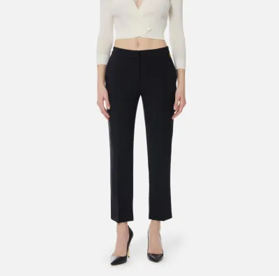 Elisabetta Franchi Pantaloni in crêpe leggero con logo charm  | Borota