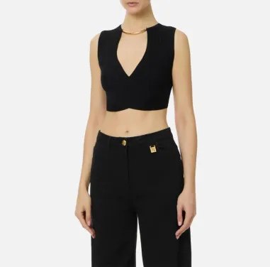 Elisabetta Franchi Top in maglia con dettaglio gioiello  | BorotalcoCa