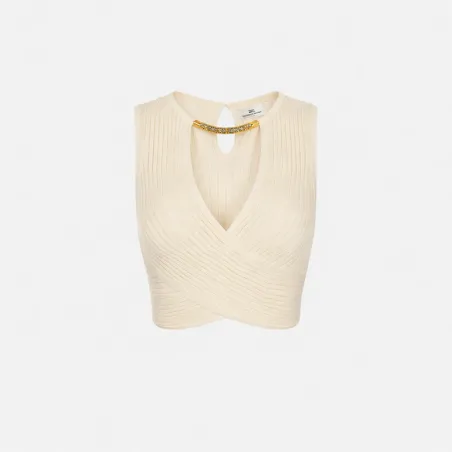 Elisabetta Franchi Top in maglia con dettaglio gioiello  | BorotalcoCa
