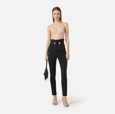 Elisabetta Franchi Pantaloni in Doppio Crêpe Stretch con Elastici  | B