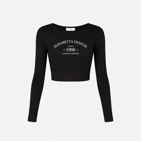Elisabetta Franchi Top in maglia con logo stampato  | BorotalcoCagliar