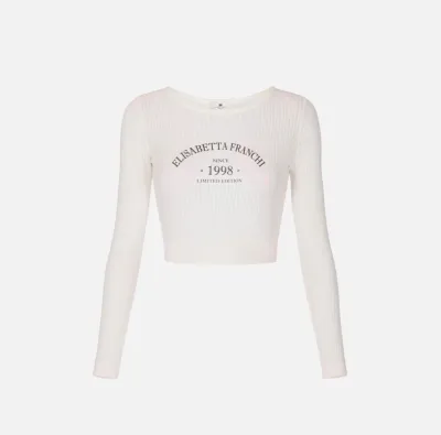 Elisabetta Franchi Top in maglia con logo stampato  | BorotalcoCagliar