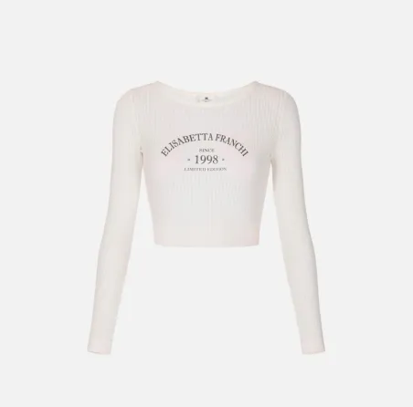 Elisabetta Franchi Top in maglia con logo stampato  | BorotalcoCagliar