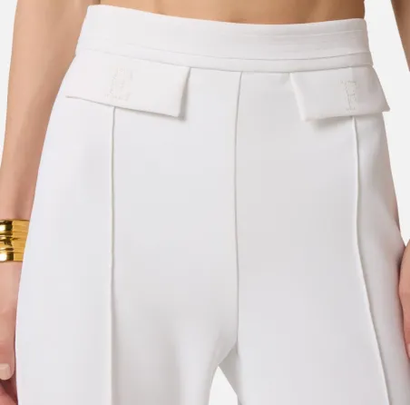 Elisabetta Franchi Pantaloni in doppio crêpe stretch con logo ricamato