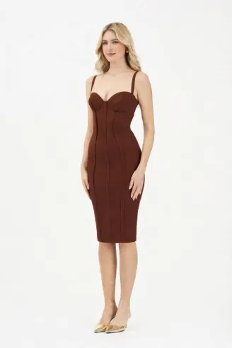 Elisabetta Franchi Abito in crêpe leggero con tessuto a taglio vivo  | 2