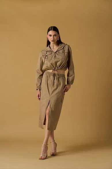 No Secrets Gonna midi in cotone con spacco frontale  | BorotalcoCaglia