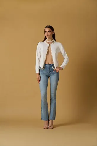 No Secrets Cardigan con perle e profili gioiello  | BorotalcoCagliari.