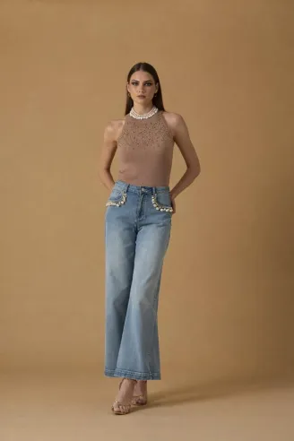 No Secrets Maglia con collo gioiello e lavorazione traforata  | Borota 2