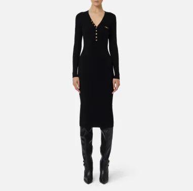 Elisabetta Franchi – Abito in maglia a costine con taschino decorativo 2