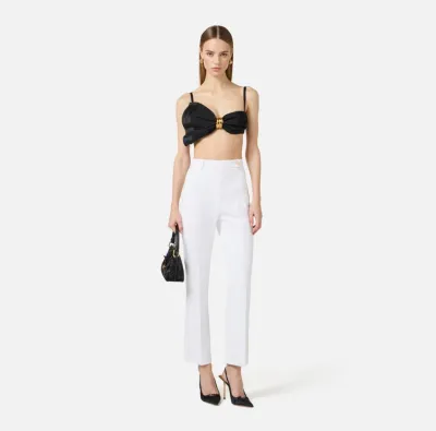 ELISABETTA FRANCHI Pantaloni in doppio crêpe stretch con logo charm  |