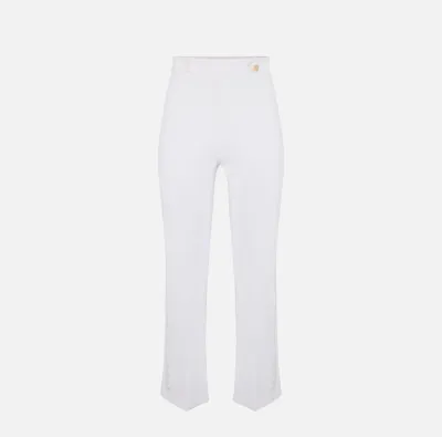 ELISABETTA FRANCHI Pantaloni in doppio crêpe stretch con logo charm  |