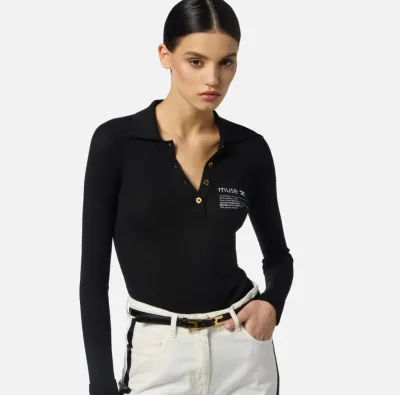 Elisabetta Franchi Polo in maglia con dettaglio lettering  | Borotalco