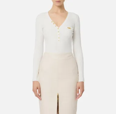 Elisabetta Franchi – Maglia a costine con taschino e dettaglio logo  | 2