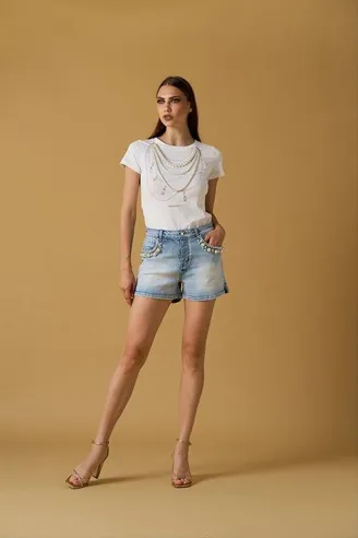 NO SECRETS Shorts con Ricamo Perle sulle Tasche  | BorotalcoCagliari.i