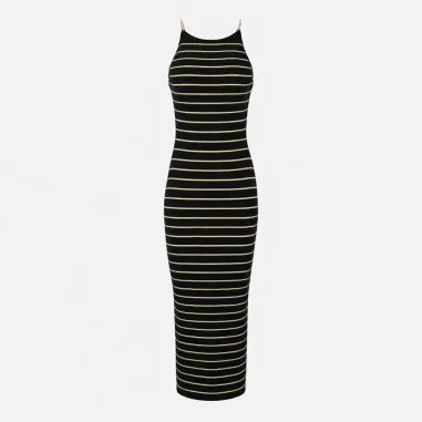 ELISABETTA FRANCHI Abito in maglia a righe con catene  | BorotalcoCagl 2