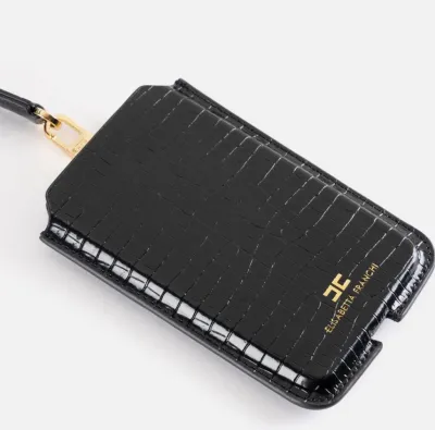 Elisabetta Franchi – Porta cellulare grande effetto cocco con logo dor