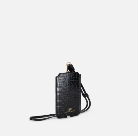 Elisabetta Franchi – Porta cellulare grande effetto cocco con logo dor