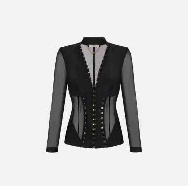 ELISABETTA FRANCHI Giacca bustier in tessuto bielastico e tulle  | Bor 2