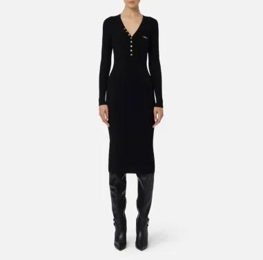 Elisabetta Franchi – Abito in maglia a costine con taschino decorativo