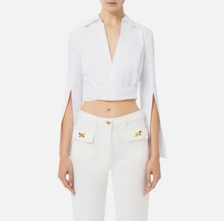 Camicia cropped in raso con drappeggio Elisabetta Franchi  | Borotalco