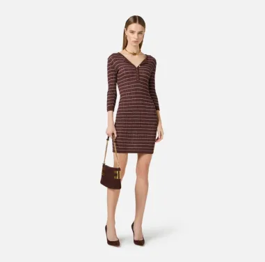 Elisabetta Franchi Mini Abito in Filato di Cotone a Righe  | Borotalco