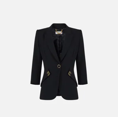 ELISABETTA FRANCHI Giacca in doppio crêpe stretch con dettagli logo  |