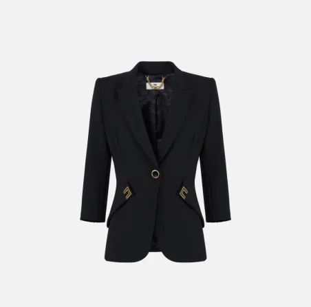 ELISABETTA FRANCHI Giacca in doppio crêpe stretch con dettagli logo  |