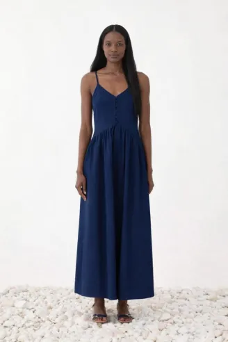 ELEH Abito lungo con bretelle sottili e bottoni frontali  | BorotalcoC