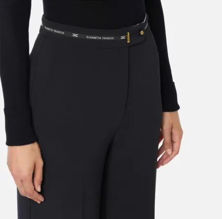 Elisabetta Franchi – Pantaloni in crêpe leggero con nastro logo latera