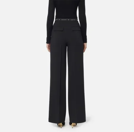 Elisabetta Franchi – Pantaloni in crêpe leggero con nastro logo latera
