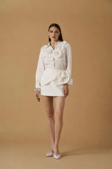 No Secrets Camicia in popeline con maxi fiori applicati  | BorotalcoCa
