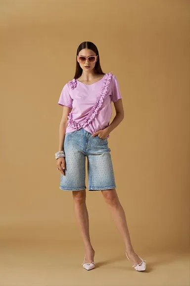 NO SECRETS Bermuda in jeans con diamanti  | BorotalcoCagliari.it