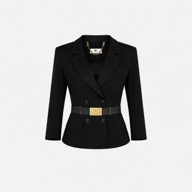 Elisabetta Franchi Giacca in tessuto tecnico bielastico con cintura  | 2