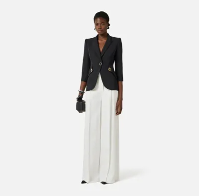 ELISABETTA FRANCHI Giacca in doppio crêpe stretch con dettagli logo  |