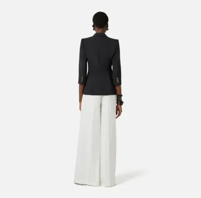 ELISABETTA FRANCHI Giacca in doppio crêpe stretch con dettagli logo  |