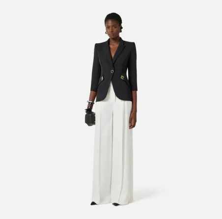 ELISABETTA FRANCHI Giacca in doppio crêpe stretch con dettagli logo  |
