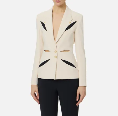 ELISABETTA FRANCHI Giacca in crêpe leggero con cut-out bicolore  | Bor