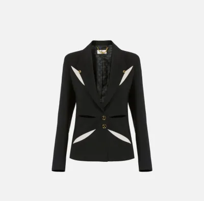 ELISABETTA FRANCHI Giacca in crêpe leggero con cut-out bicolore  | Bor