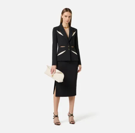 ELISABETTA FRANCHI Giacca in crêpe leggero con cut-out bicolore  | Bor