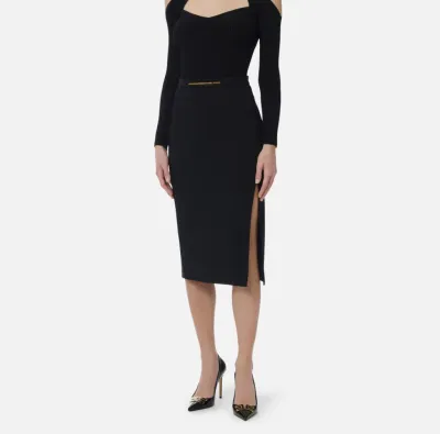 Elisabetta Franchi Gonna in crêpe leggero con placca gioiello  | Borot