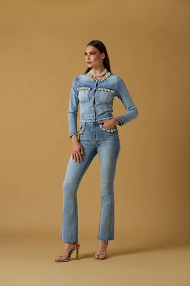 NO SECRETS Jeans con Ricamo di Perle sulle Tasche  | BorotalcoCagliari