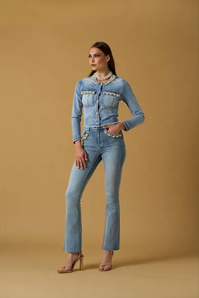 NO SECRETS Jeans con Ricamo di Perle sulle Tasche  | BorotalcoCagliari
