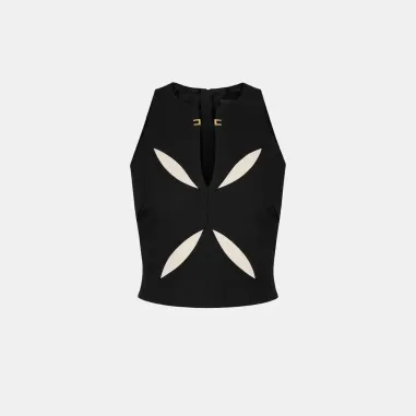 Elisabetta Franchi Top in crêpe leggero con cut-out bicolore  | Borota 2