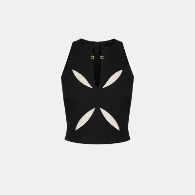 Elisabetta Franchi Top in crêpe leggero con cut-out bicolore  | Borota