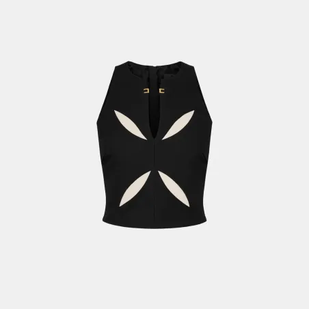 Elisabetta Franchi Top in crêpe leggero con cut-out bicolore  | Borota